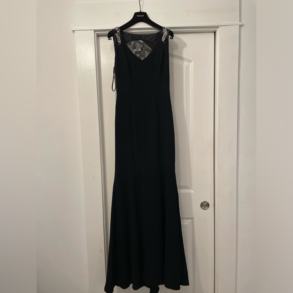 Theia crepe fishtail embelished gown